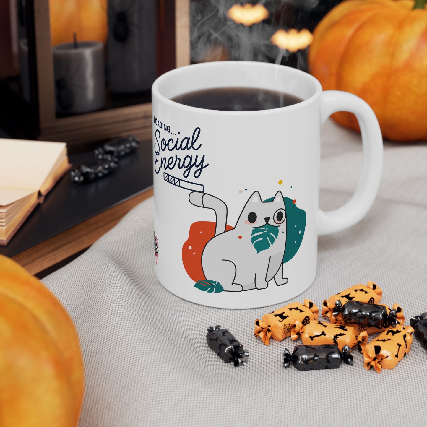 HoodnTee Mug | Social Energy Loading Cat Mug 🔋☕