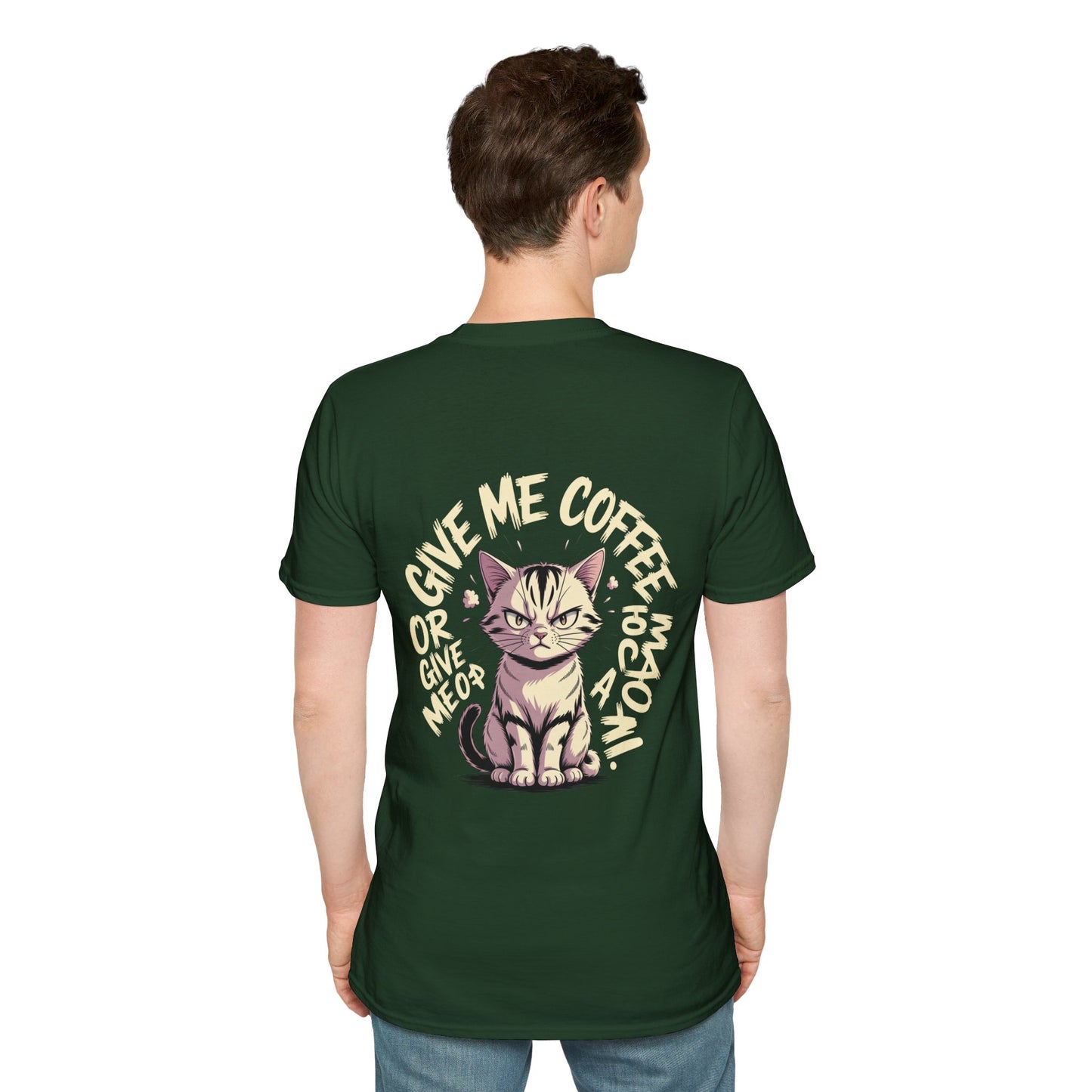HoodnTee Shirt - "Give Me Coffee & Meow" Cute Grumpy Cat Graphic Tee