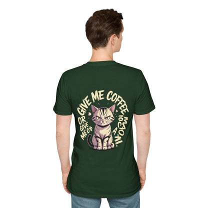HoodnTee Shirt - "Give Me Coffee & Meow" Cute Grumpy Cat Graphic Tee
