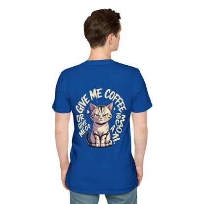 HoodnTee Shirt - "Give Me Coffee & Meow" Cute Grumpy Cat Graphic Tee