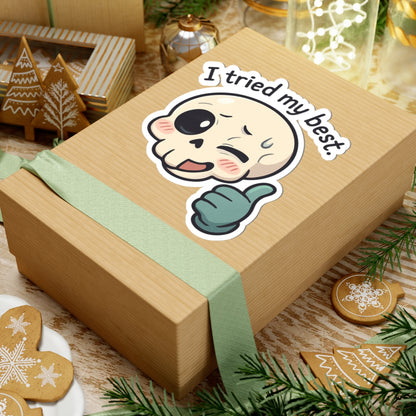 HoodnTee Sticker | I Tried My Best Skull Sticker — Cute Kawaii Thumbs-Up Kiss-Cut Sticker 👍