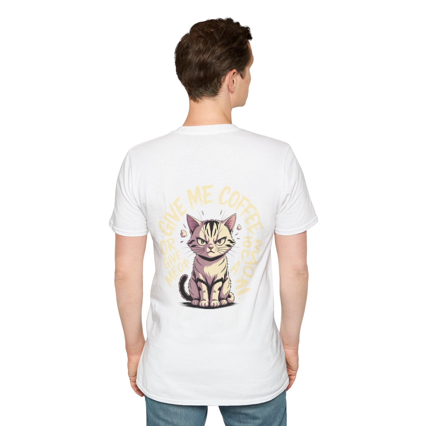 HoodnTee Shirt - "Give Me Coffee & Meow" Cute Grumpy Cat Graphic Tee