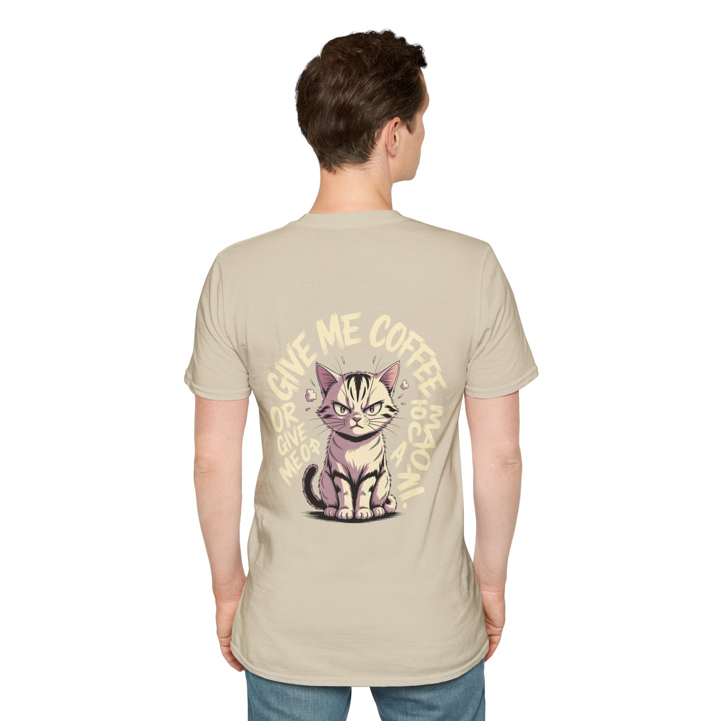 HoodnTee Shirt - "Give Me Coffee & Meow" Cute Grumpy Cat Graphic Tee
