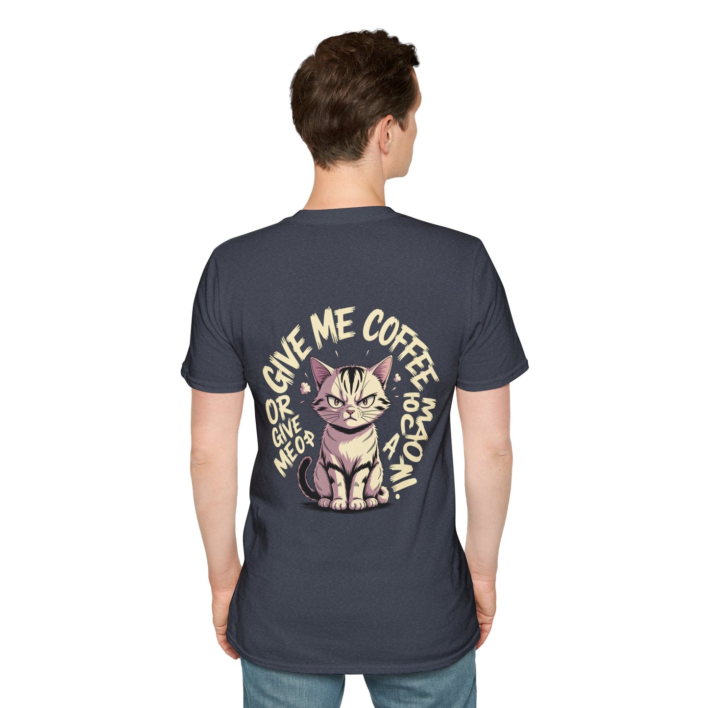 HoodnTee Shirt - "Give Me Coffee & Meow" Cute Grumpy Cat Graphic Tee