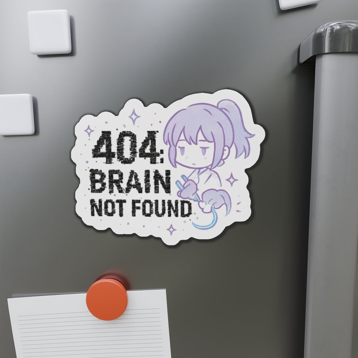 HoodnTee Magnet | 404 Brain Not Found Die-Cut Magnet — Cute Kawaii Error Message Magnet 💻 Your Statement