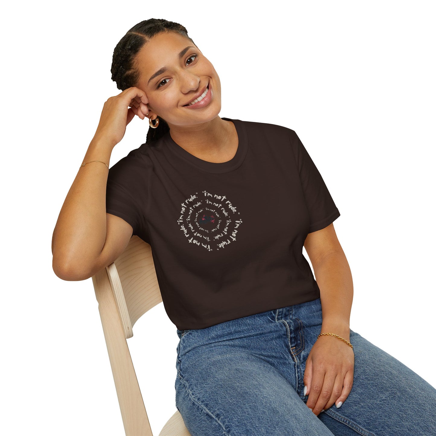 I'm Not Rude “I Just Have Reactions” Spiral Quote T-Shirt