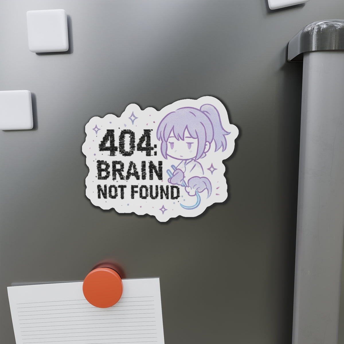 HoodnTee Magnet | 404 Brain Not Found Die-Cut Magnet — Cute Kawaii Error Message Magnet 💻 Your Statement