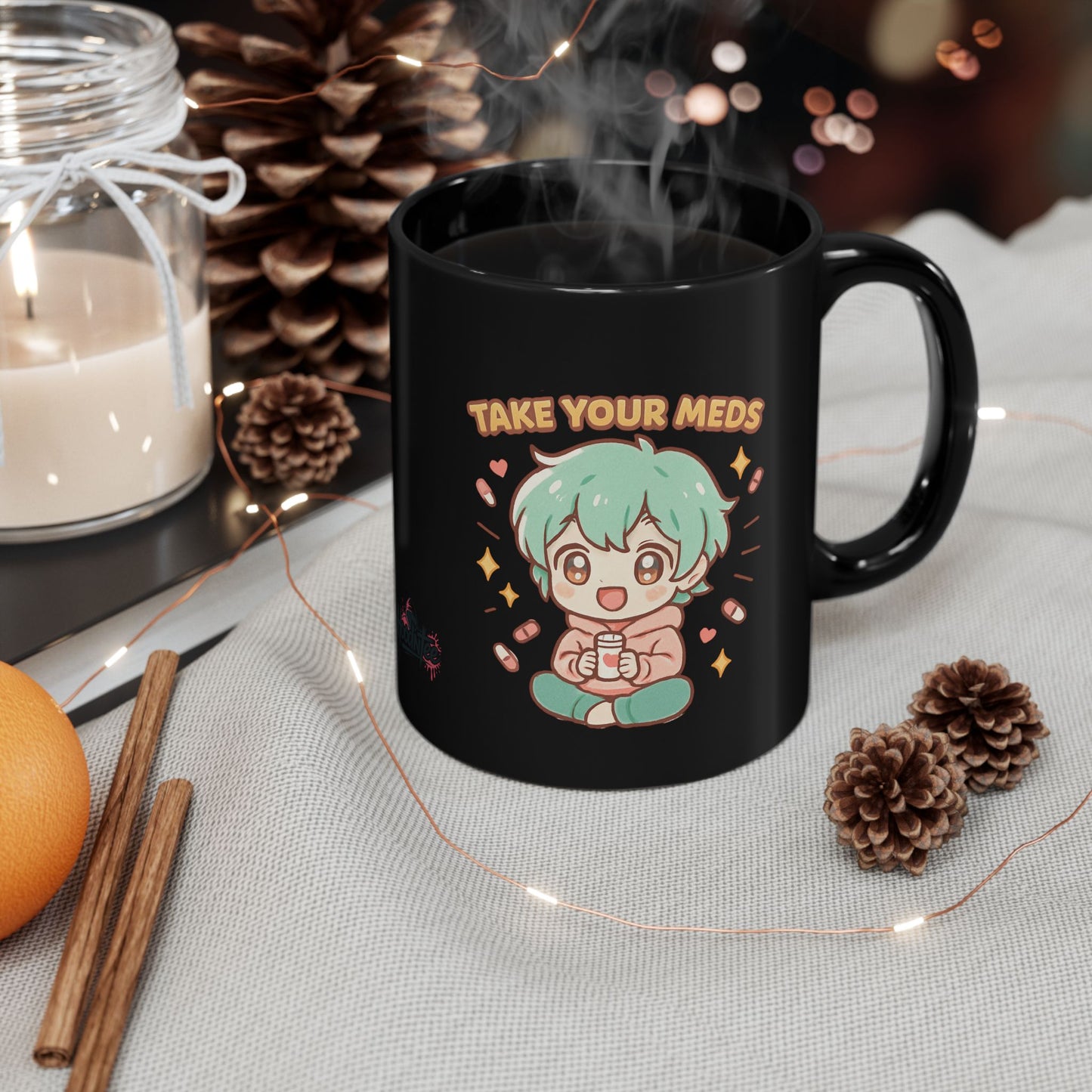 HoodnTee Mug | Take Your Meds Cute Chibi Mug — Mental Health Reminder Coffee Cup ☕