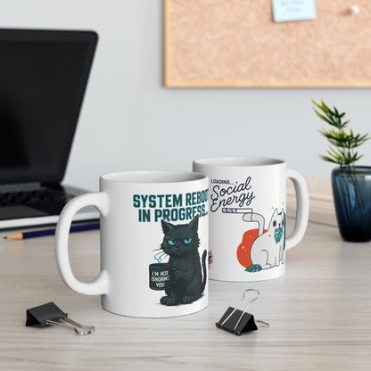 HoodnTee Mug | Social Energy Loading Cat Mug 🔋☕