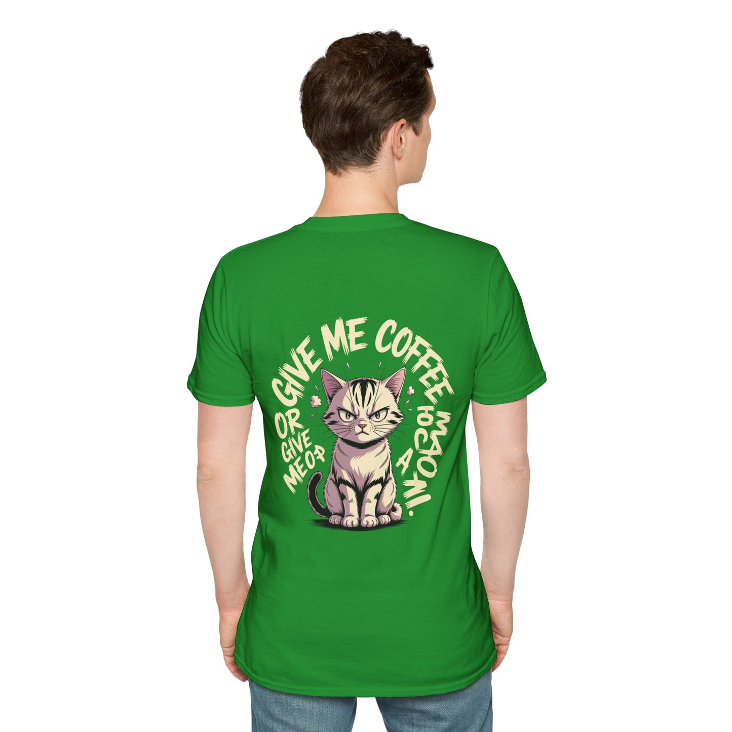 HoodnTee Shirt - "Give Me Coffee & Meow" Cute Grumpy Cat Graphic Tee