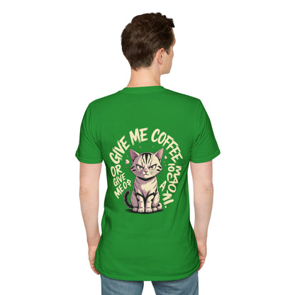 HoodnTee Shirt - "Give Me Coffee & Meow" Cute Grumpy Cat Graphic Tee