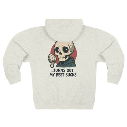 HoodnTee Zip Hoodie | Skull Zip Hoodie — “Turns Out My Best Sucks” Retro Goth Graphic 💀