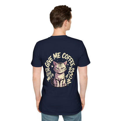 HoodnTee Shirt - "Give Me Coffee & Meow" Cute Grumpy Cat Graphic Tee