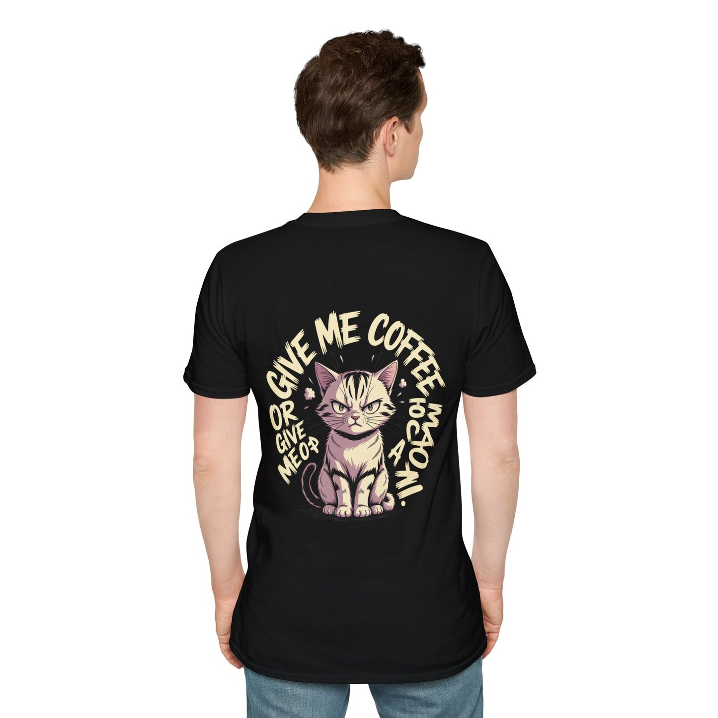HoodnTee Shirt - "Give Me Coffee & Meow" Cute Grumpy Cat Graphic Tee