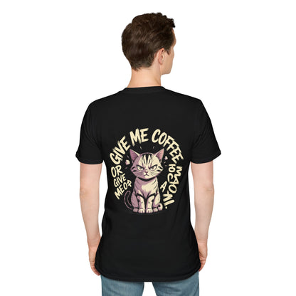 HoodnTee Shirt - "Give Me Coffee & Meow" Cute Grumpy Cat Graphic Tee