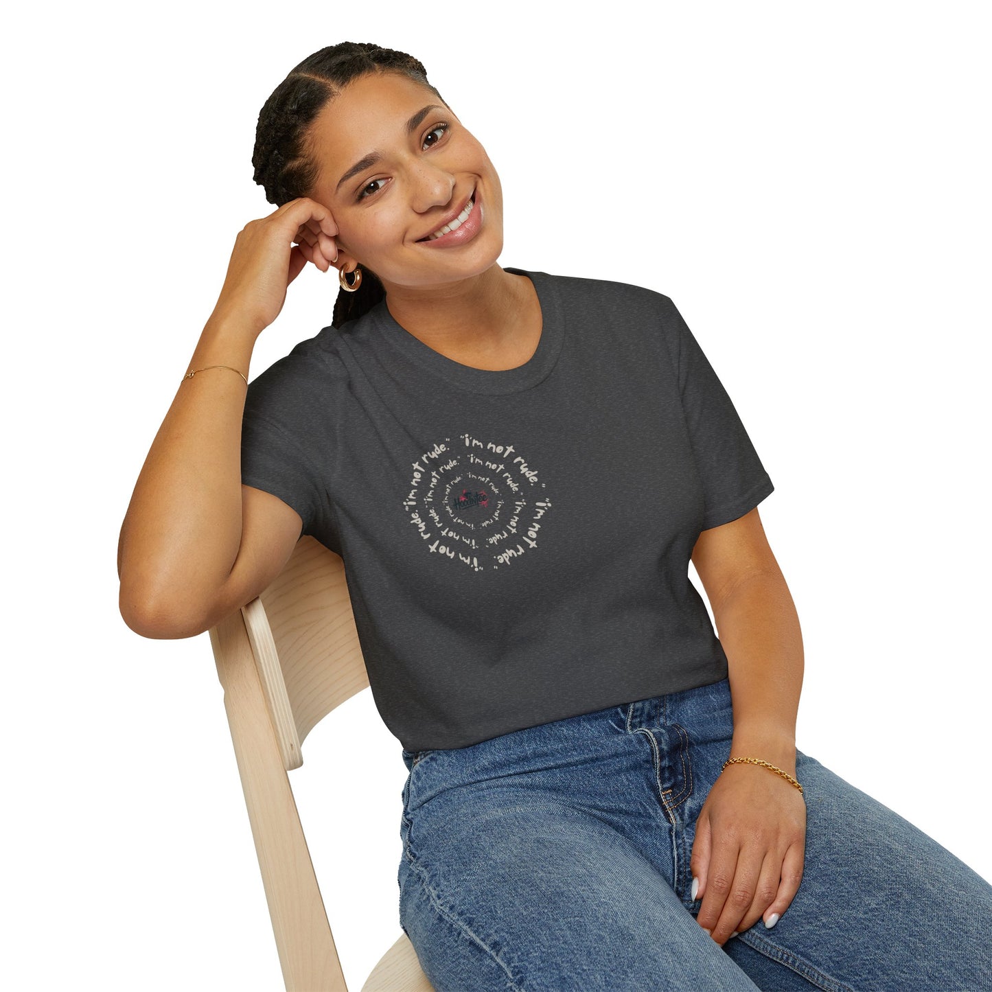I'm Not Rude “I Just Have Reactions” Spiral Quote T-Shirt