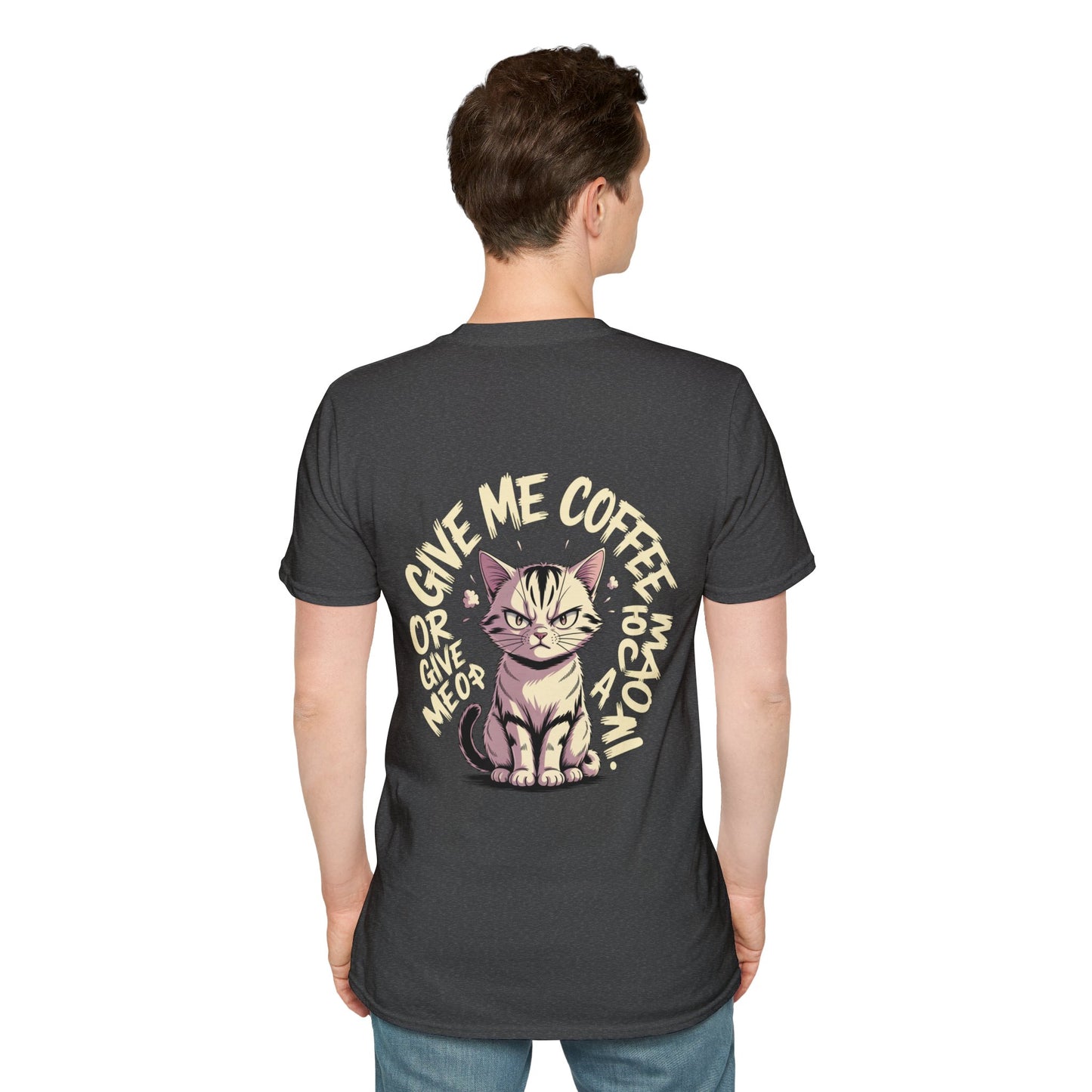 HoodnTee Shirt - "Give Me Coffee & Meow" Cute Grumpy Cat Graphic Tee
