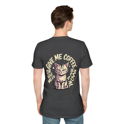 HoodnTee Shirt - "Give Me Coffee & Meow" Cute Grumpy Cat Graphic Tee
