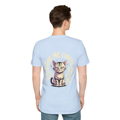 HoodnTee Shirt - "Give Me Coffee & Meow" Cute Grumpy Cat Graphic Tee