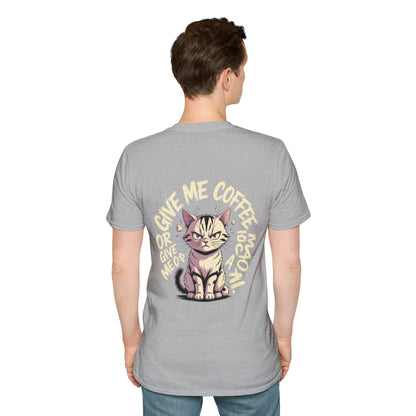 HoodnTee Shirt - "Give Me Coffee & Meow" Cute Grumpy Cat Graphic Tee