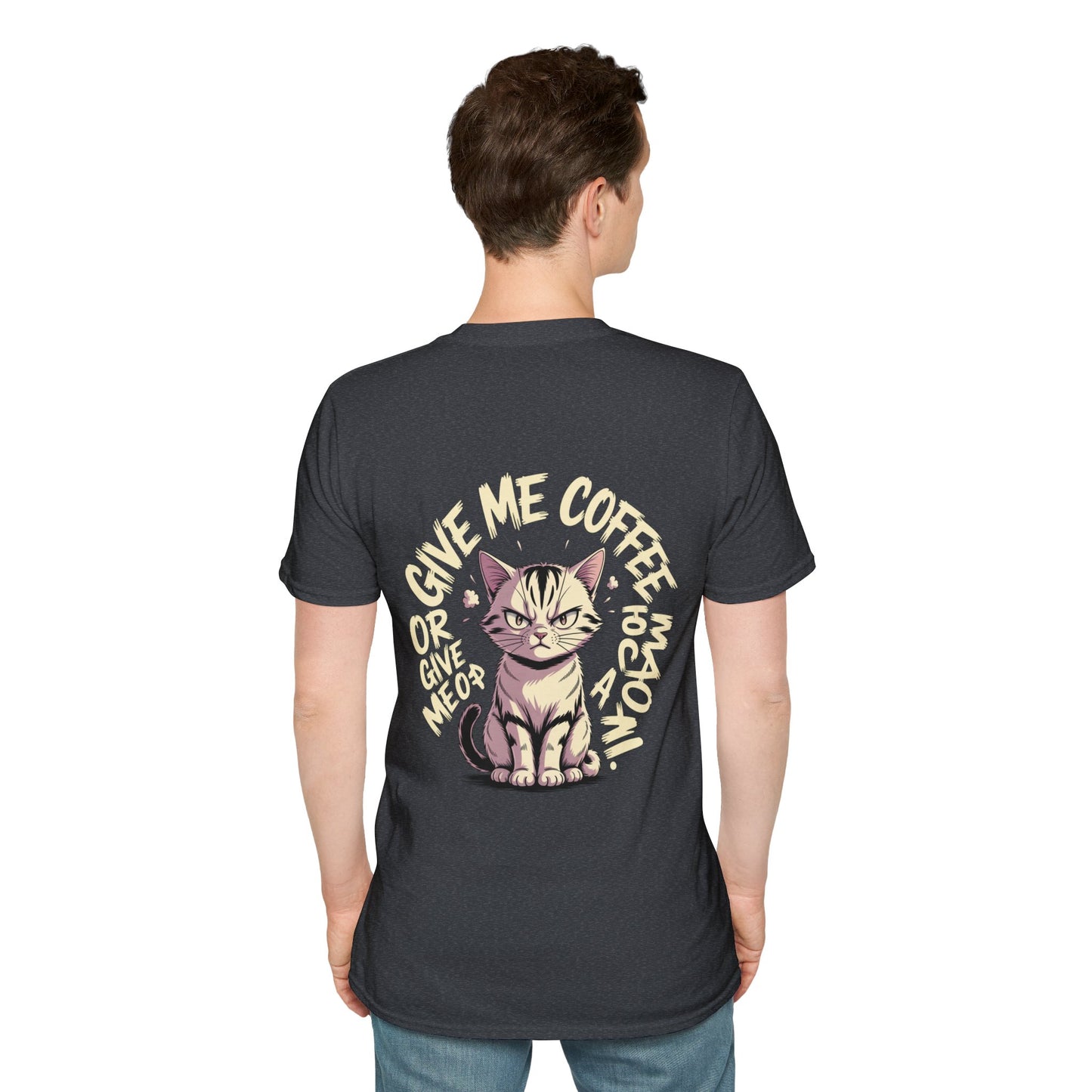 HoodnTee Shirt - "Give Me Coffee & Meow" Cute Grumpy Cat Graphic Tee
