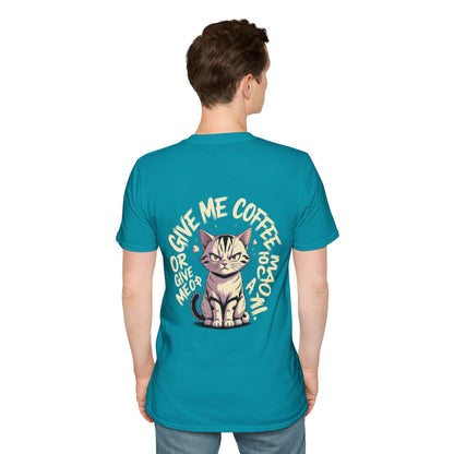 HoodnTee Shirt - "Give Me Coffee & Meow" Cute Grumpy Cat Graphic Tee