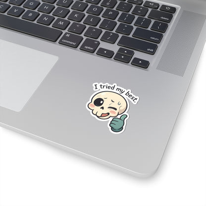 HoodnTee Sticker | I Tried My Best Skull Sticker — Cute Kawaii Thumbs-Up Kiss-Cut Sticker 👍